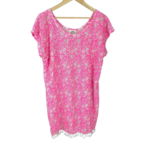 Pink and White Floral Lace Swim Coverup - Picture 1 of 4
